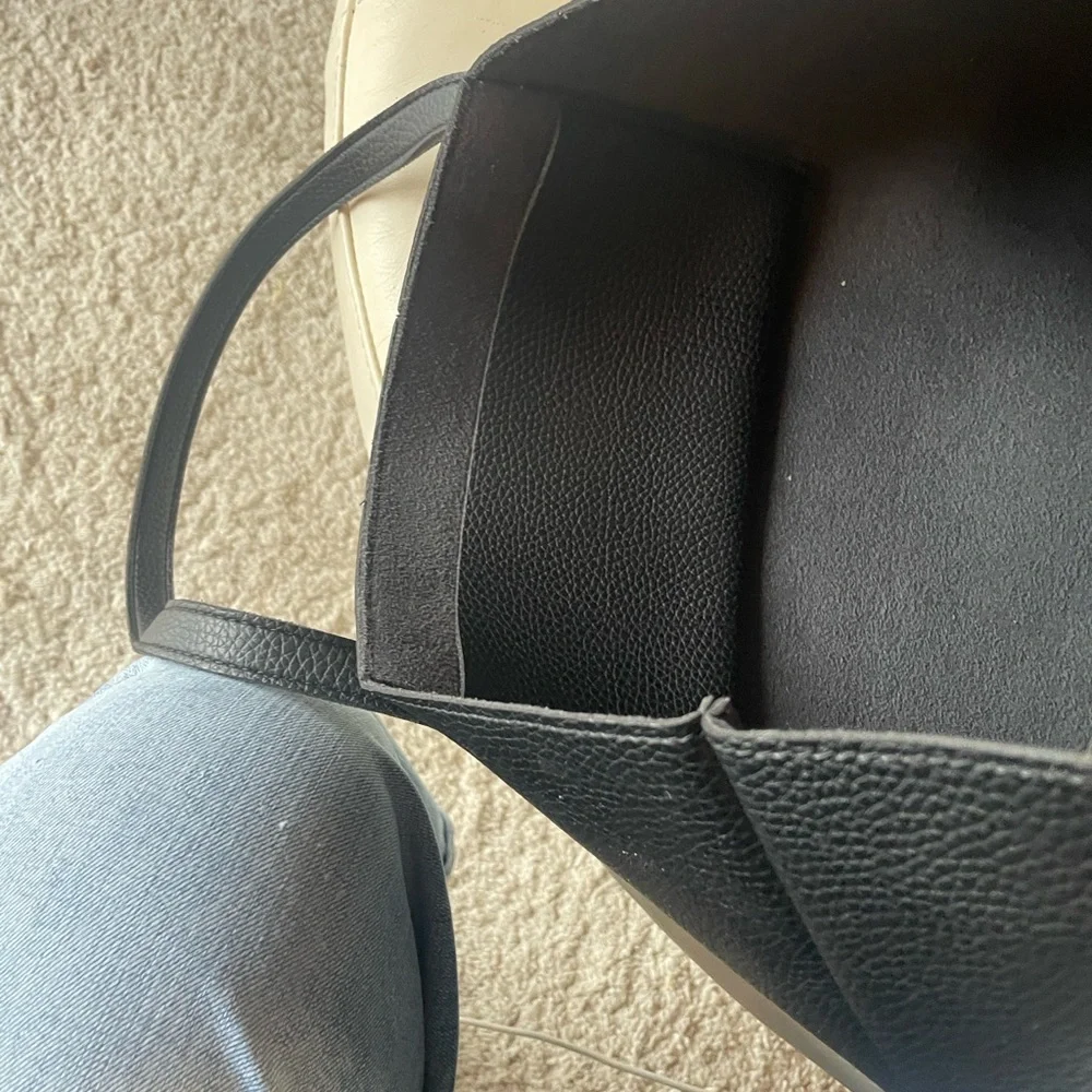 Vince Camuto Leather Tote Bag • Black & Gray Colorblock • Minimalist Chic - Picture 6 of 7